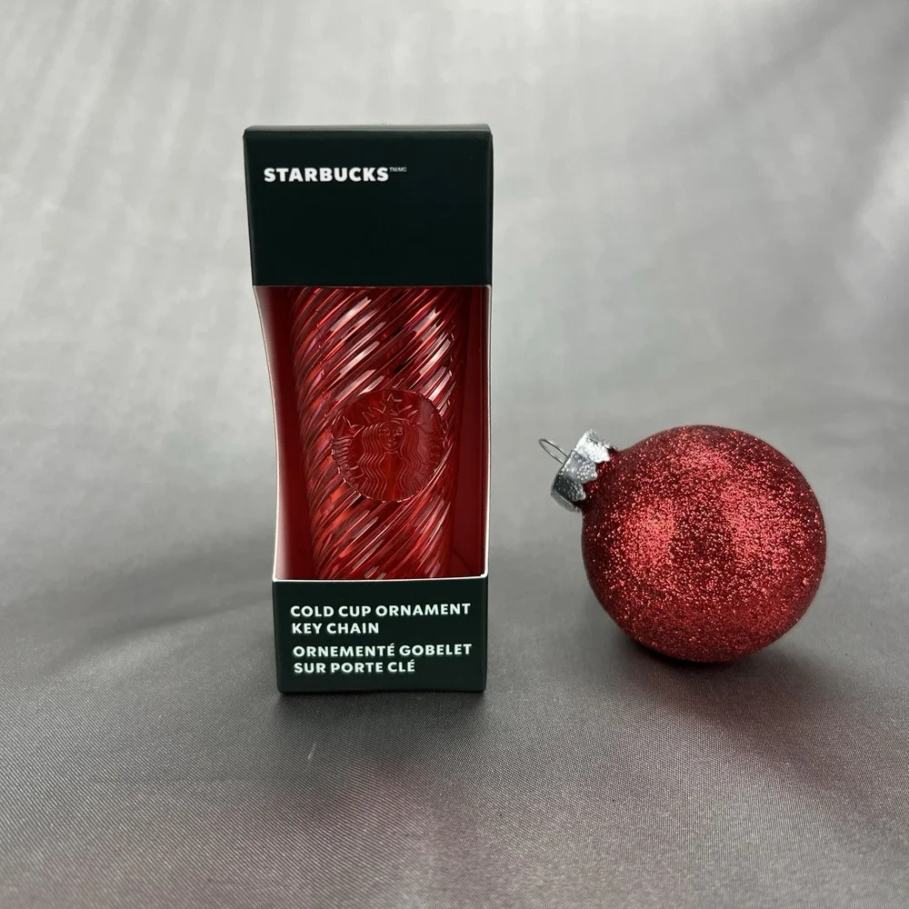 Starbucks 2024 Christmas Holiday RED‎ SWIRL Cold Cup Ornament Key Chain NEW